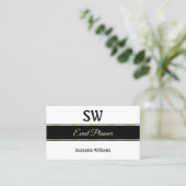 Carte De Visite Blancs noir et or avec Monogram & Photo (Debout devant)