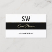 Carte De Visite Blancs noir et or avec Monogram & Photo (Devant)