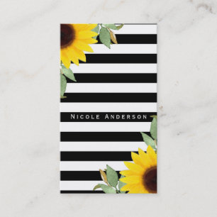 Carte De Visite Blancs Noirs Coin Fleurs de soleil Floral Chic