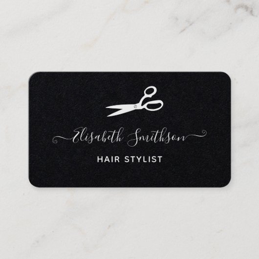 Carte De Visite Blancs noirs minimes Élégants Ciseaux Coiffure Sty (Devant)