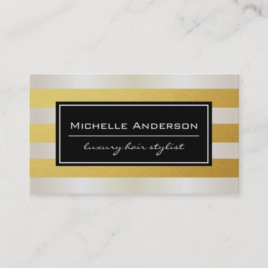 Carte De Visite Blancs Swanky Gold et Gold Stripes (Devant)