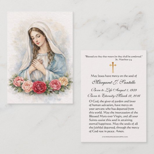 Carte De Visite Blessed Mary Catholic Funeral Memorial Holy Card - (Devant / Derrière)
