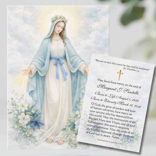 Carte De Visite Blessed Mother Mary  Catholic Funeral Memorial 