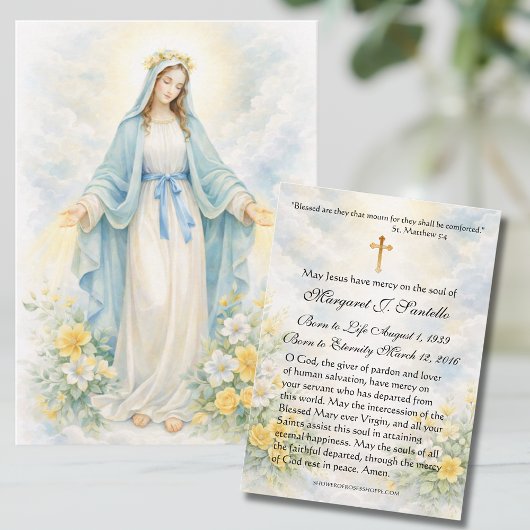 Carte De Visite Blessed Mother Mary  Catholic Funeral Memorial 