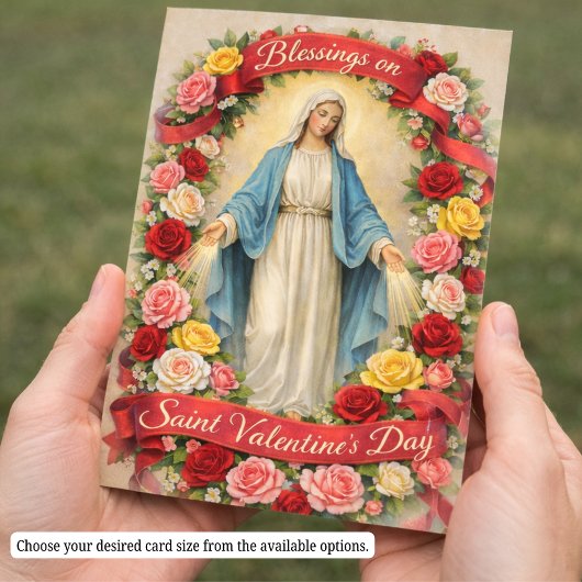 Carte De Visite Blessed Mother Mary Valentines Prayer Roses