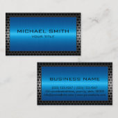 Carte De Visite Bleu Acier Inoxydable Bordure métallique moderne (Devant / Derrière)