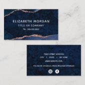 Carte De Visite Bleu Agate Marbre Aquarelle Rose Parties scintilla (Devant / Derrière)