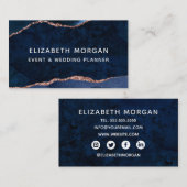 Carte De Visite Bleu Agate Marbre Rose Or Aquarelle (Devant / Derrière)