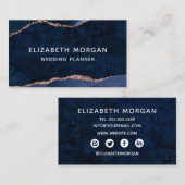 Carte De Visite Bleu Agate Marbre Rose Or Aquarelle (Devant / Derrière)