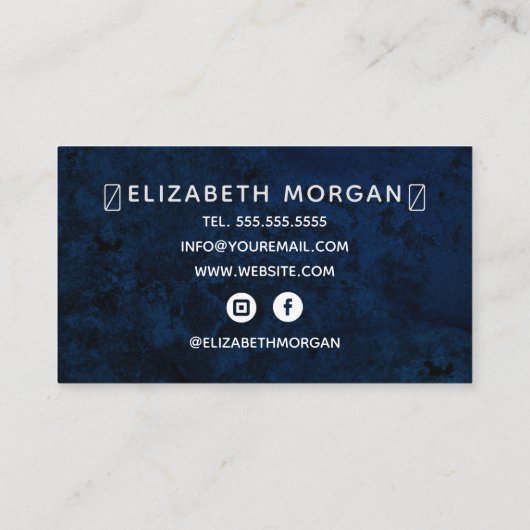 Carte De Visite Bleu Agate Marbre Rose or Aquarelle Script (Dos)