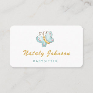 Carte De Visite Bleu Aquarelle Papillon Babysitter Maigre minimale