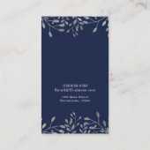 Carte De Visite Bleu & Argent Botanique Moderne Élégant Chic (Dos)