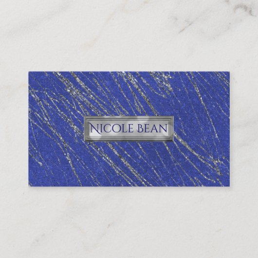 Carte De Visite Bleu & Argent Design moderne en marbre de verre (Devant)