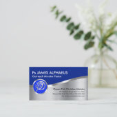 Carte De Visite Bleu argent étonnant Ichthus Christian (Debout devant)