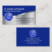 Carte De Visite Bleu argent étonnant Ichthus Christian (Devant / Derrière)