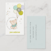 Carte De Visite Bleu Bear Balloon Monogramme Enfants Jouer Appel (Devant / Derrière)