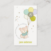 Carte De Visite Bleu Bear Balloon Monogramme Enfants Jouer Appel (Devant)