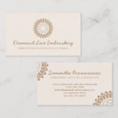 Carte De Visite Bleu Beige Diamant logo broderie dentelle couture (Devant / Derrière)