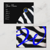Carte De Visite BLEU BLACÉ BLANC ZEBRA MONOGRAM DE FOUR, Sapphire (Devant / Derrière)