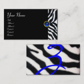 Carte De Visite BLEU BLACÉ BLANC ZEBRA MONOGRAM DE FOUR, Sapphire (Devant / Derrière)