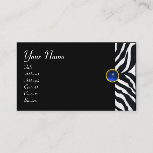 Carte De Visite BLEU BLACÉ BLANC ZEBRA MONOGRAM DE FOUR, Sapphire (Devant)