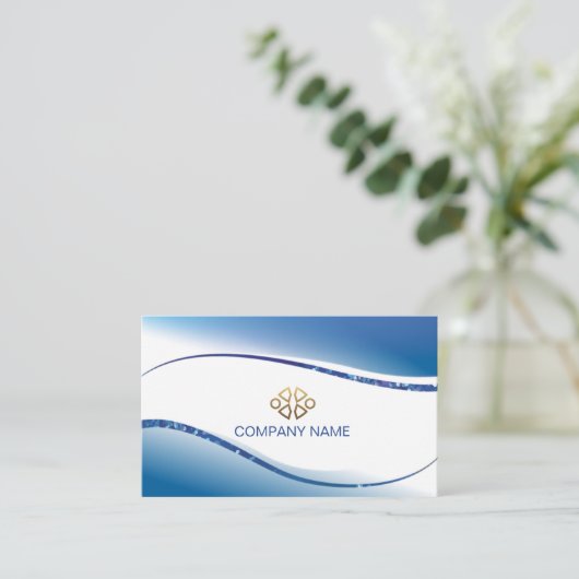 Carte De Visite Bleu blanc classique professionnel (Debout devant)