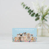 Carte De Visite Bleu Blanc Floral Chats Chiens Animaux de compagni (Debout devant)