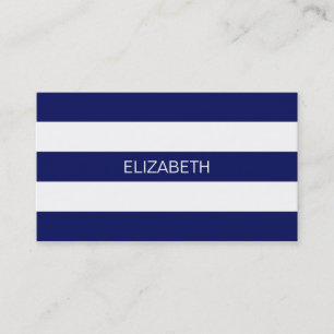 Carte De Visite Bleu blanc Horiz Preppy Stripe #3 Monogramme