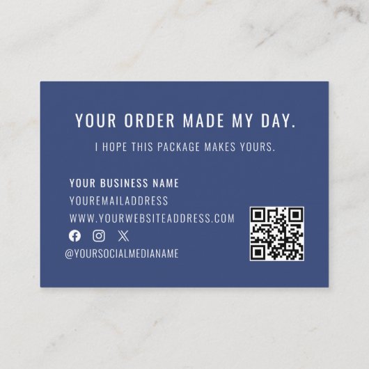 Carte De Visite Bleu Blanc logo QR Code Merci pour votre commande (Dos)