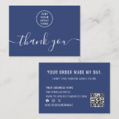 Carte De Visite Bleu Blanc logo QR Code Merci pour votre commande (Devant / Derrière)
