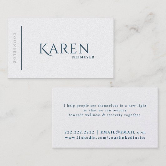 Carte De Visite Bleu blanc Minimal Classic Clair Chercheur d'emplo (Devant / Derrière)