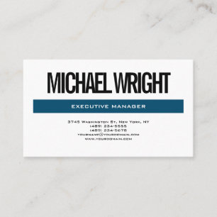 Carte De Visite Bleu Blanc Moderne Plaque Simple Minimaliste Gras