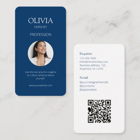 Carte De Visite Bleu blanc / Royal Photo Code QR social (Devant / Derrière)