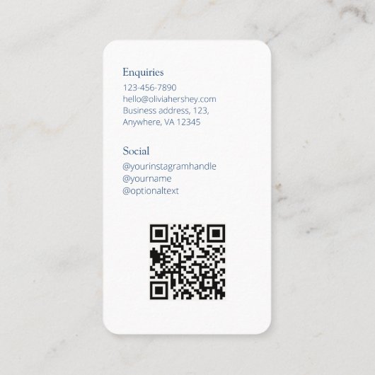 Carte De Visite Bleu blanc / Royal Photo Code QR social (Dos)