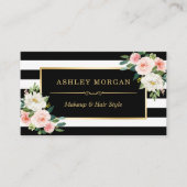 Carte De Visite Bleu Blanc Vert Floral Noir Blancs (Devant)