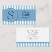 Carte De Visite Bleu, Blancs, Motif rayé (Devant / Derrière)
