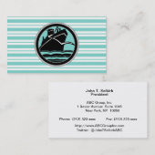 Carte De Visite Bleu Bleu Blanc rayé Noir Cruise Navire nautique (Devant / Derrière)