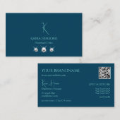 Carte De Visite Bleu bleu ciel avec Monogramme QR Code et bijoux (Devant / Derrière)