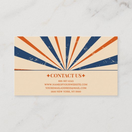 Carte De Visite Bleu bleu marine Orange rayures Retro Boho (Dos)