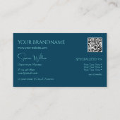 Carte De Visite Bleu bleu océan élégant avec Monogramme et code QR (Dos)