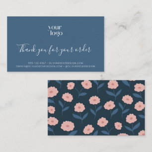 Carte De Visite Bleu Boho Floral Logo Merci Business Insertion