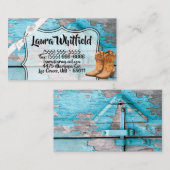 Carte de visite Bleu Bois Grange Porte Bottes Pays (Devant / Derrière)