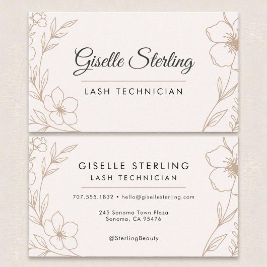 Carte De Visite Bleu botanique et noir Lash Technicien Beauté