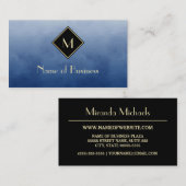 Carte De Visite Bleu Brossé Élégant Avec Monogramme Or Simple (Devant / Derrière)