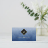 Carte De Visite Bleu Brossé Élégant Avec Monogramme Or Simple (Debout devant)