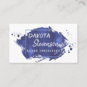 Carte De Visite Bleu Brush | Plaque d'aquarelle moderne (Devant)