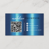 Carte De Visite Bleu Brush Steel Script code QR (Dos)