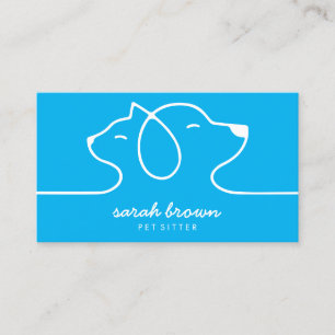 Carte De Visite Bleu Chat Chien Ligne Logo Petsitter