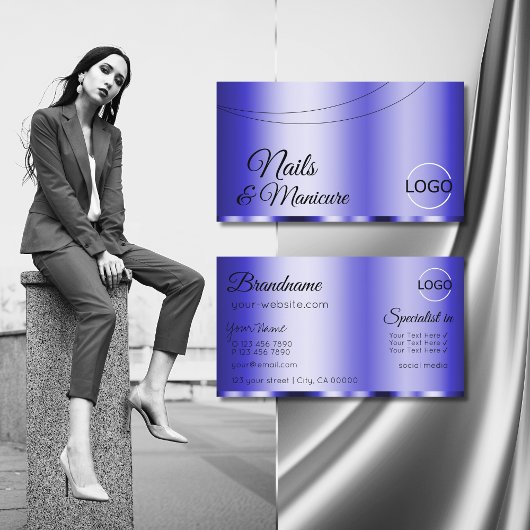 Carte De Visite Bleu chatoyant Glamour avec logo moderne