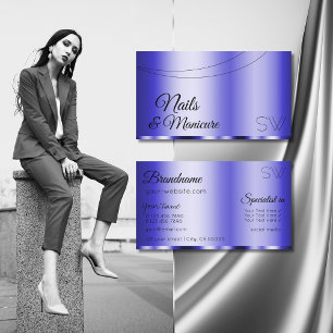 Carte De Visite Bleu chatoyant Glamour avec Monogramme Moderne